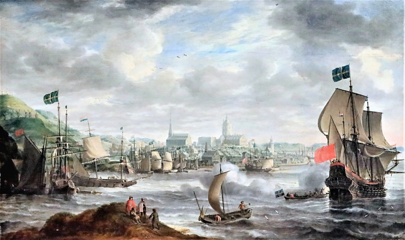 Örlogsfartyg på Stockholms ström. Oljemålning av Bonaventura Peeters, 1636.