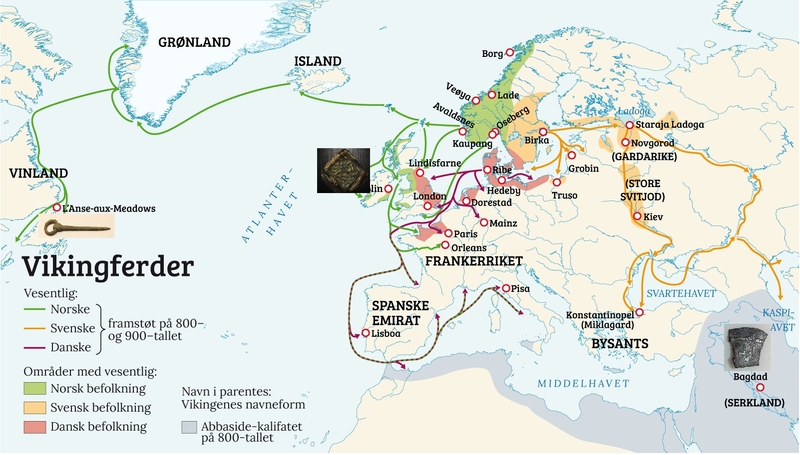 Handelsrutene i vikingtiden med gjenstander fra Sunndal.