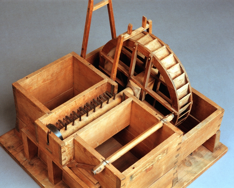 Model of a water powered pugmill, made by Christopher Polhem.